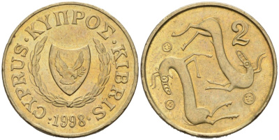 Кипр 2 цента 1998 KM 54.3 никель латунь 46-952