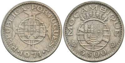 Мозамбик 5 эскудо 1971 KM 86 медно-никель 4148-311