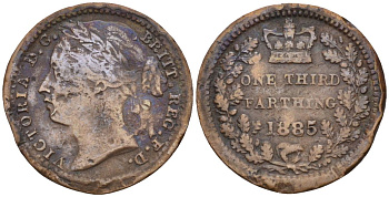 Великобритания 1/3 фартинга 1885 Виктория (1837-1901) KM 750, Spink 3960 бронза 4115-649