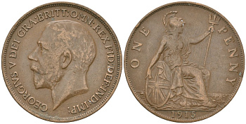 Великобритания 1 пенни 1915 Георг V (1910-1936) KM 810, Spink 4051 бронза    69-242