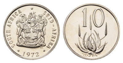 ЮАР 10 центов 1972 герб, цветок алоэ KM 85 никель PROOF 4690-863