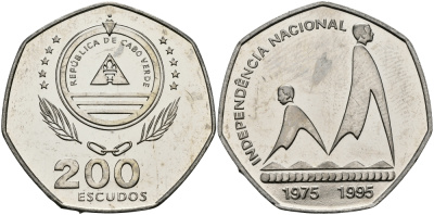 Кабо-Верде 200 эскудо 1995 20 лет независимости KM 35 медно-никель UNC 3333-1022