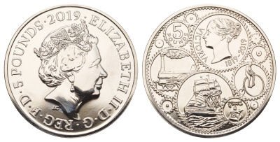 Великобритания 5 фунтов 2019 200 лет со дня рождения Королевы Виктории KM 1744, Spink L77 медно-никель BU 1520-232
