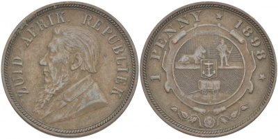 Южно-Африканская Республика, Трансвааль 1 пенни 1898 Пауль Крюгер KM 2 медь 180-823