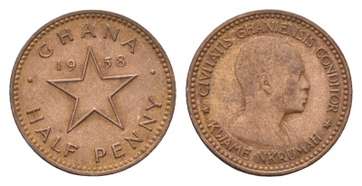 Гана 1/2 пенни 1958 год-тип KM 1 бронза aUNC 4623-1038
