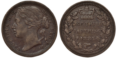 Великобритания 1/3 фартинга 1885 Виктория (1837-1901) KM 750, Spink 3960 бронза 1524-515