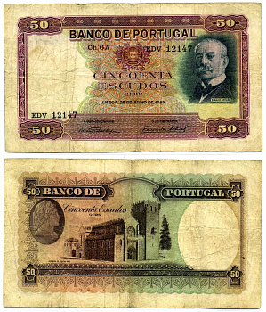 Португалия 50 эскудо 1949 28 июня 1949, Ramalho Ortigгo, ПОДПИСИ Бlvaro Pedro de Sousa & Fernando Enes Ulrich Pick 154. 1949(6) бумага 000-00-00