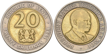 Кения 20 шиллингов 1998 Дэниэл арап Мои KM 32 биметалл 4556-1251