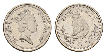 Гибралтар 5 пенсов 1990 KM 22.2 медно-никель UNC 4668-513
