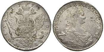Россия 1 рубль 1774 СПБ-ТИ-ФЛ, Екатерина II (1762-1796) Биткин 218, Петров 2,5 рубля серебро 10-009-77