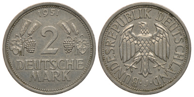 ФРГ 2 марки 1951 J J. 386, KM 111 медно-никель плакированный никелем 413-4334