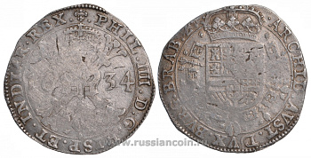 Нидерланды Испанские 1 патагон 1634 Филипп IV (1621-1665) De Mey 242 серебро 650-422