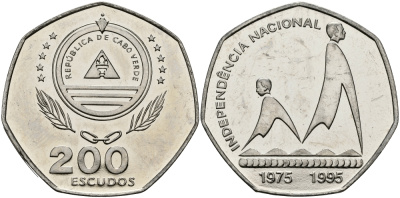 Кабо-Верде 200 эскудо 1995 20 лет независимости KM 35 медно-никель UNC 3333-942
