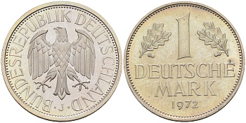 ФРГ 1 марка 1972 J KM 110, J. 385 медно-никель PROOF 1094-1-75