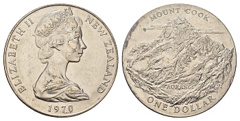 Новая Зеландия 1 доллар 1970 гора Кука KM 42 медно-никель BU 1101-2-23