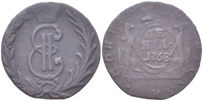 Россия, Сибирские монеты денга 1768 КМ, Екатерина II (1762-1796) Биткин 1173 медь 4614-1036