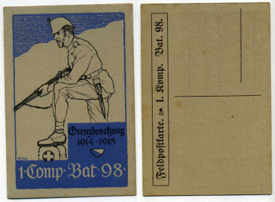 ШВЕЙЦАРИЯ ОТКРЫТКА ND I-АЯ МИРОВАЯ ВОЙНА, ЗАЩИТА ГРАНИЦ 1914-1915, БАТАЛЬОН 98 бумага 2193-41