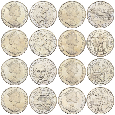 Гибралтар полный набор из 8 монет (1 крона) 1991 XXV Летние Олимпийские игры, Барселона 1992 KM 66, 67, 68, 69, 70, 71, 72 и 73 медно-никель BU 1524-1611-1623