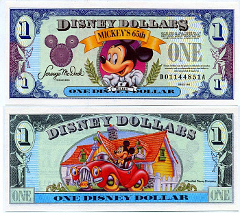 АМЕРИКА 1 ДИСНЕЙ ДОЛЛАР 1993 65 ЛЕТ МИККИ МАУСУ бумага 7146-61-4-1