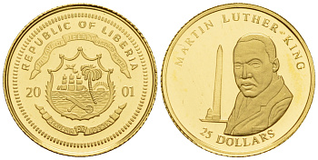 Либерия 25 долларов 2001 Мартин Лютер Кинг  золото  PROOF  00-812-34