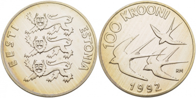 Эстония 100 крон 1992 ласточки KM 27 серебро PROOF 1068-2-53