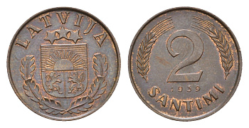 Латвия 2 сантима 1939 KM 11.2 бронза 4679-254