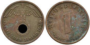 Германия 1 рейхспфенниг 1939 A KM 89, J 361 бронза 4396-1058