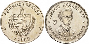 Куба 1 песо 1977 Игнасио Аграмонте (1841-1873) KM 187 медно-никель UNC 1526-224