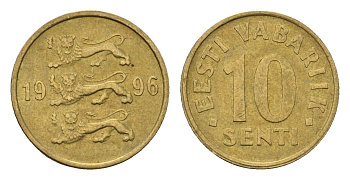 Эстония 10 сентов 1996 KM 22 латунь 4696-159