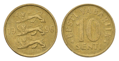 Эстония 10 сентов 1996 KM 22 латунь 4696-159