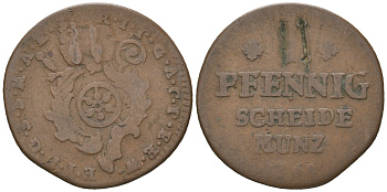 Майнц 2 пфеннига 1768 Эммерих Йозеф фон Брайдбах Бюрресхайм (1763-1774) KM 301, Walther 631 медь 54-869