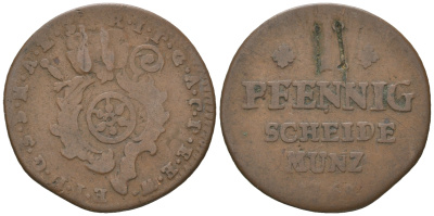 Майнц 2 пфеннига 1768 Эммерих Йозеф фон Брайдбах Бюрресхайм (1763-1774) KM 301, Walther 631 медь 54-869