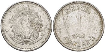 Бразилия 1 крузадо 1988 KM 605 нержавеющая сталь 217-615