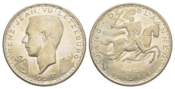 Люксембург 100 франков 1946 600 лет со дня смерти Иоганна Люксембургского KM 49 серебро 413-4631