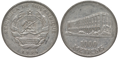 Мозамбик 1000 метикалей 1994 KM 122 никелированная сталь 4162-732