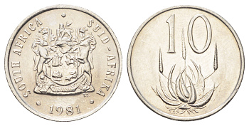 ЮАР 10 центов 1981 герб, цветок алоэ KM 85 никель UNC 4696-1027