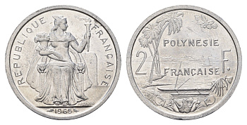 Французская Полинезия 2 франка 1965 год-тип KM 3 алюминий UNC 179-912