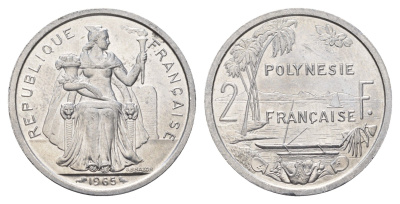 Французская Полинезия 2 франка 1965 год-тип KM 3 алюминий UNC 179-912