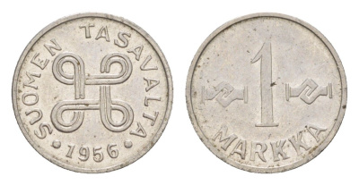 Финляндия 1 марка 1956 KM 36a железо плакированное никелем 4647-433