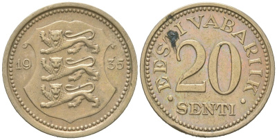 Эстония 20 центов 1935 Республика (1918-1941) KM 17 никель бронза 4615-1113