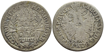 Гамбург 2 шиллинга 1726 IHL KM 161 серебро 54-1167