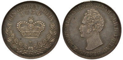 Саксен-Майнинген 1 гульден 1830 Jaeger 425, AKS 186 серебро aUNC 00-815-49