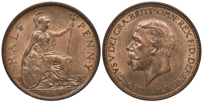 Великобритания 1/2 пенни 1929 Георг V (1910-1936) KM 837 Spink 4058 бронза UNC 1085-5-13