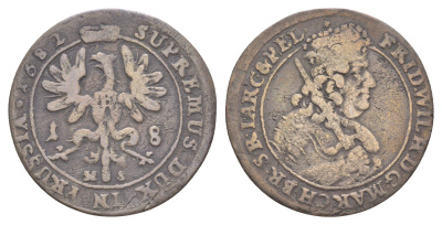 Бранденбург-Пруссия 18 грошей 1682 HS, Фридрих Вильгельм I (1640-1688) KM 468 серебро 603-1412