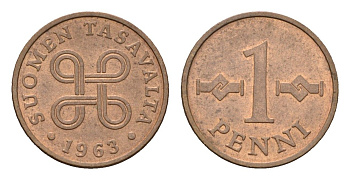 Финляндия 1 пенни 1963 KM 44 медь 4684-165