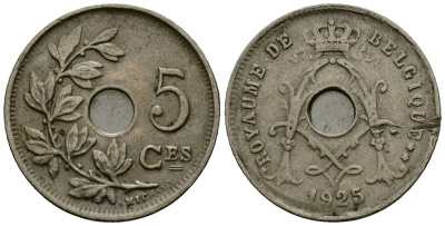 Бельгия 5 сантимов 1925 Belgique, Альберт I (1909-1934) KM 66 медно-никель 4173-545