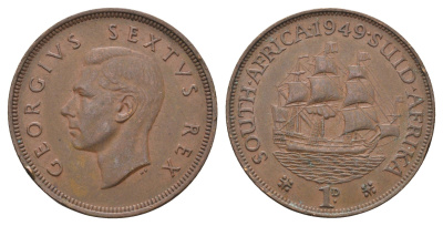 ЮАР 1 пенни 1949 Георг VI (1936-1952) KM 34.1 бронза 4661-324