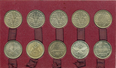 Французские Колонии набор из 23 пробных монет 1948-1949 ESSAI, Французские Колонии, в оригинальной картонной коробке UNC 7-1-34