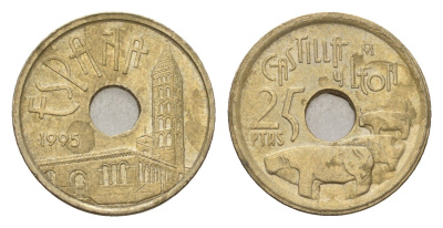 Испания 25 песет 1995 Кастилья и Леон (Castilla y Leon), Хуан Карлос I (1975-2014) KM 948 алюминиевая бронза 116-649