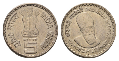 Индия 5 рупий 2003 Дадабхай Наороджи KM 308 медно-никель UNC 4402-133